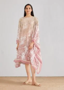 Pink Pleated Mid Calf Length Kaftaan Dress -Ethereal Styles 3 30377