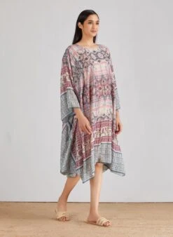 Multicolor Pleated Mid Calf Length Kaftaan Dress -Ethereal Styles 3 30378