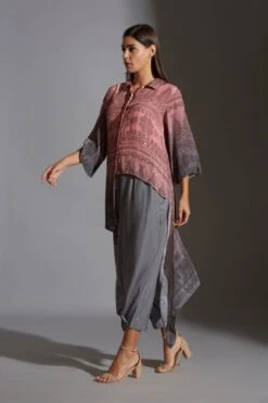 Pink And Grey Rangrez Dhoti And Dress -Ethereal Styles 3 33023