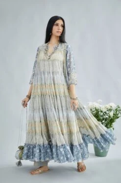 Hand Block Printed Multi-Tiered Kurta Dress With Pants -Ethereal Styles 3 33583