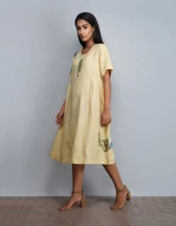 Lines Solid Upcycling Dress With Hand Embroidery Detailing -Ethereal Styles 3 36625