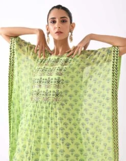 Mint Flower Motif Kaftaan Gather Dress -Ethereal Styles 3 40314