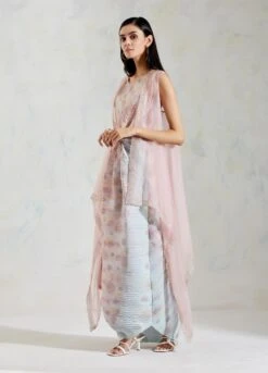 Pink And Aqua Sage Shaded Organza And Crinkle Crepe Cape And Dress -Ethereal Styles 3 41387