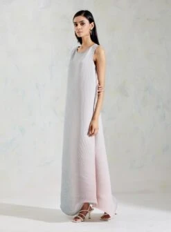 Aquatic Sage And Pink Shaded Crinkle Crepe Dress -Ethereal Styles 3 41392