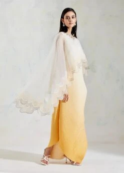 Ivory And Yellow Organza And Crinkle Crepe Cape And Dress -Ethereal Styles 3 41401