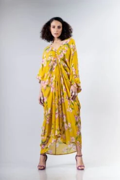 Yellow Bougainvillea Printed Rekha 2 Dress -Ethereal Styles 3 44348