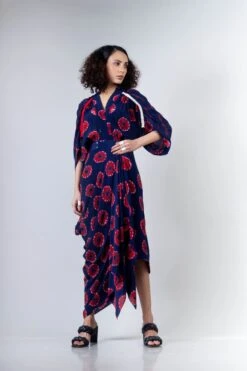 Blue And Red Shibori Ss2 Dress Elasticated -Ethereal Styles 3 44357