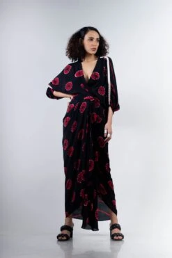 Black And Red Shibori Kk Dress Elasticated -Ethereal Styles 3 44374