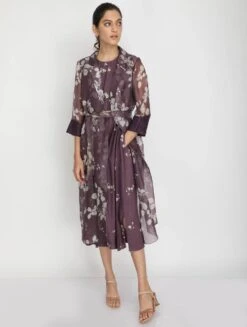 Lavender Petal Print Jacket With Dress -Ethereal Styles 3 51023