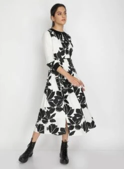 Black Ivory Lotus Print Dress -Ethereal Styles 3 51025
