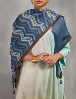 Apple Green Ombre Hued Asymmetrical Dress Kurta With Stole -Ethereal Styles 3 6940