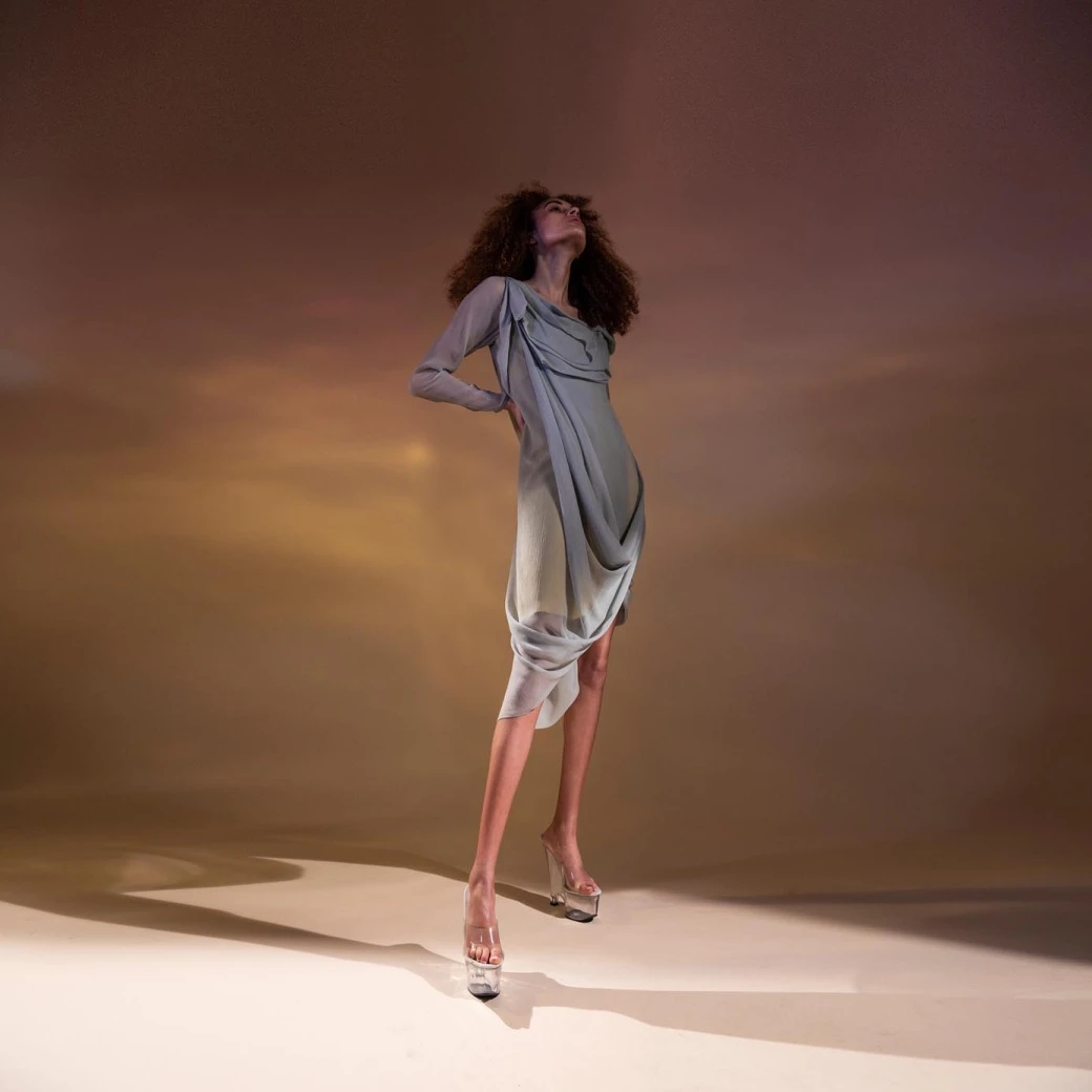 Grey Asymmetrical Draped Tunic Dress 3 Grey Asymmetrical Draped Tunic Dress - Image 2