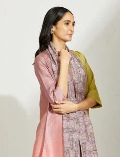 Artisanal Peach Yellow Asymmetrical Ombre Dress Kurta With Printed Stole -Ethereal Styles 4 11601