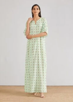 Green Printed Kaftaan Dress -Ethereal Styles 4 19061