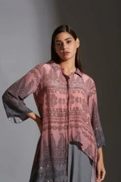 Pink And Grey Rangrez Dhoti And Dress -Ethereal Styles 4 21058