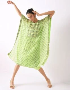 Mint Flower Motif Kaftaan Gather Dress -Ethereal Styles 4 26037