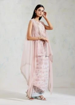 Pink And Aqua Sage Shaded Organza And Crinkle Crepe Cape And Dress -Ethereal Styles 4 26773