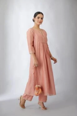 Silk Chanderi Kurta Dress Set With All-Over Delicately Embroidered Silver Zari Flowers -Ethereal Styles 4 27780