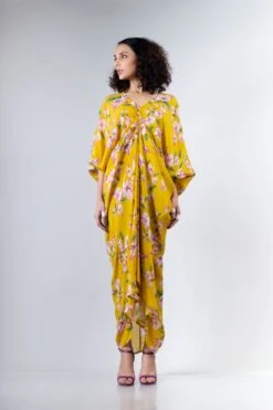 Yellow Bougainvillea Printed Rekha 2 Dress -Ethereal Styles 4 28955