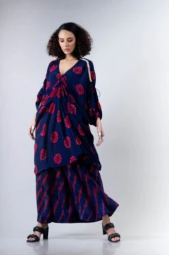 Blue/ Red Shibori Rekha 2 Midi Dress -Ethereal Styles 4 28962