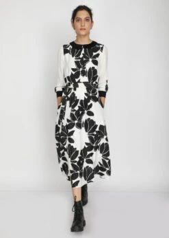 Black Ivory Lotus Print Dress -Ethereal Styles 4 33661