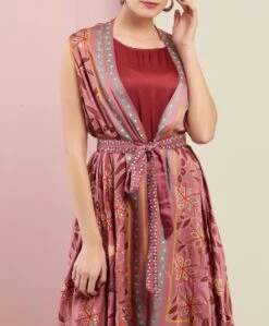 Morbagh Rose Pink Embroidered And Printed Cape With Dress -Ethereal Styles 4 4937