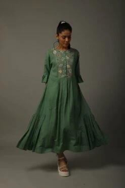 Green Khadi Tunic Dress -Ethereal Styles 4 5284