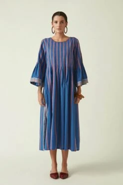 Blue Cotton Carica Stripe Dress