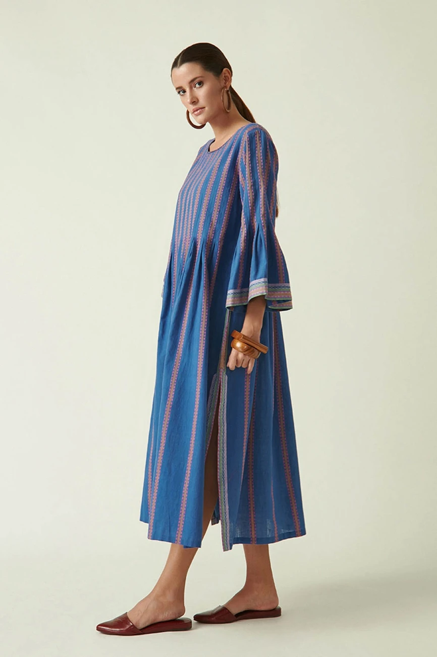 Blue Cotton Carica Stripe Dress 4 Blue Cotton Carica Stripe Dress - Image 2