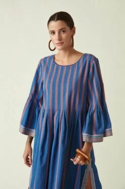 Blue Cotton Carica Stripe Dress 9 Blue Cotton Carica Stripe Dress -Ethereal Styles 4t13ab