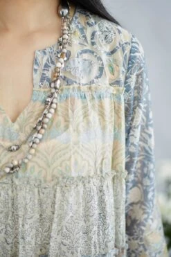 Hand Block Printed Multi-Tiered Kurta Dress With Pants -Ethereal Styles 5 10026