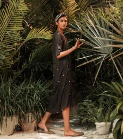 Charcoal Polka Ruffled Empire Yoke Dress -Ethereal Styles 5 11743