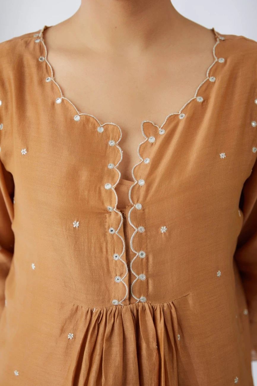 Silk Chanderi Kurta Dress Set In Copper 7 Silk Chanderi Kurta Dress Set In Copper - Image 5