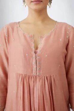 Silk Chanderi Kurta Dress Set With All-Over Delicately Embroidered Silver Zari Flowers -Ethereal Styles 5 13241