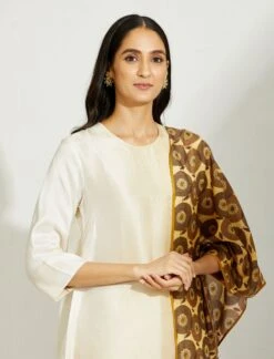Artisanal Ivory Asymmetrical Ombre Dress Kurta With Printed Stole -Ethereal Styles 5 5094