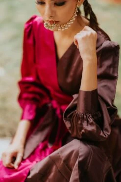 Magenta And Brown Angrakha Dress With Pants -Ethereal Styles 5 6973
