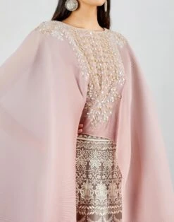 Blush Pink Gotta Patti Chikankari Embroidered Poncho Dress With Shaded Crinkle Cape -Ethereal Styles 5 8552