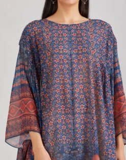 Blue Pleated Mid Calf Length Kaftaan Dress -Ethereal Styles 5 8757