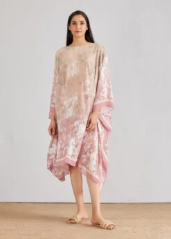 Pink Pleated Mid Calf Length Kaftaan Dress -Ethereal Styles 5 8758