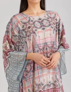 Multicolor Pleated Mid Calf Length Kaftaan Dress -Ethereal Styles 5 8759