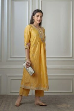 Golden Yellow Silver Zari Embroidered Kurta Dress Set With Fine Gathers At Waistline 16 Golden Yellow Silver Zari Embroidered Kurta Dress Set With Fine Gathers At Waistline -Ethereal Styles 6 2015
