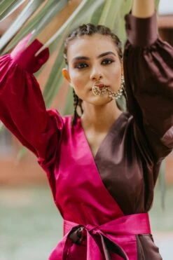Magenta And Brown Angrakha Dress With Pants -Ethereal Styles 6 2150