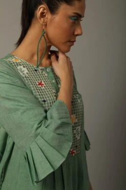 Green Khadi Tunic Dress -Ethereal Styles 6 405