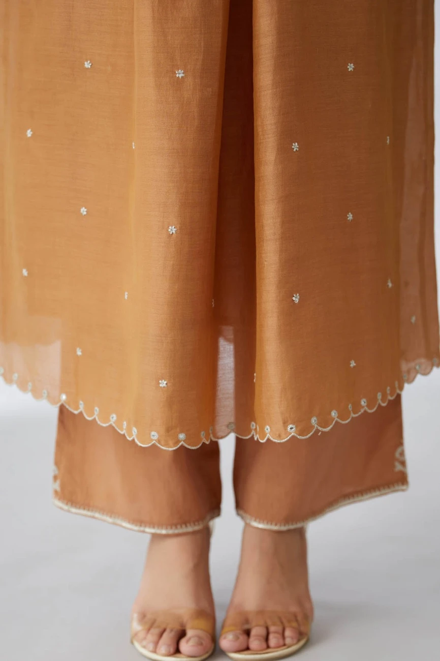 Silk Chanderi Kurta Dress Set In Copper 8 Silk Chanderi Kurta Dress Set In Copper - Image 6