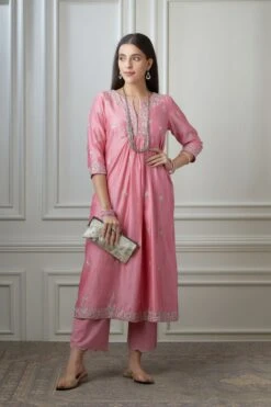 Lotus Pink Silver Zari Embroidered Kurta Dress Set With Fine Gathers At Waistline 16 Lotus Pink Silver Zari Embroidered Kurta Dress Set With Fine Gathers At Waistline -Ethereal Styles 7 744