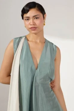 Teal Dress With Contrast Drape -Ethereal Styles 8 1044