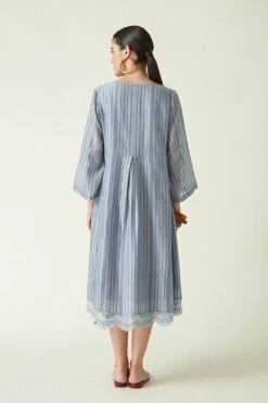Blue Cotton Asheton Box Pleated Dress With Slip -Ethereal Styles 9sb116b3