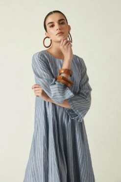 Blue Cotton Asheton Box Pleated Dress With Slip -Ethereal Styles 9sb116bb