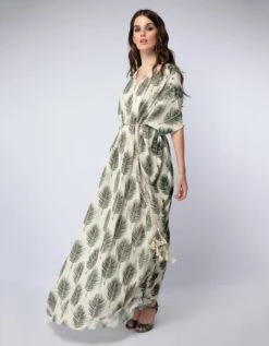 Tropical Leaf Print Kaftaan Maxi Dress With Belt -Ethereal Styles PSST1203 5