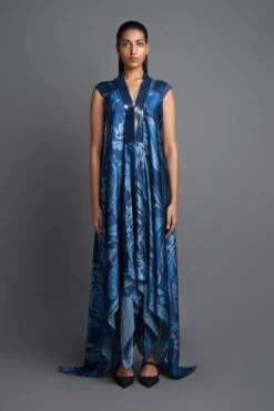 Aqua Metallic Draped Dress